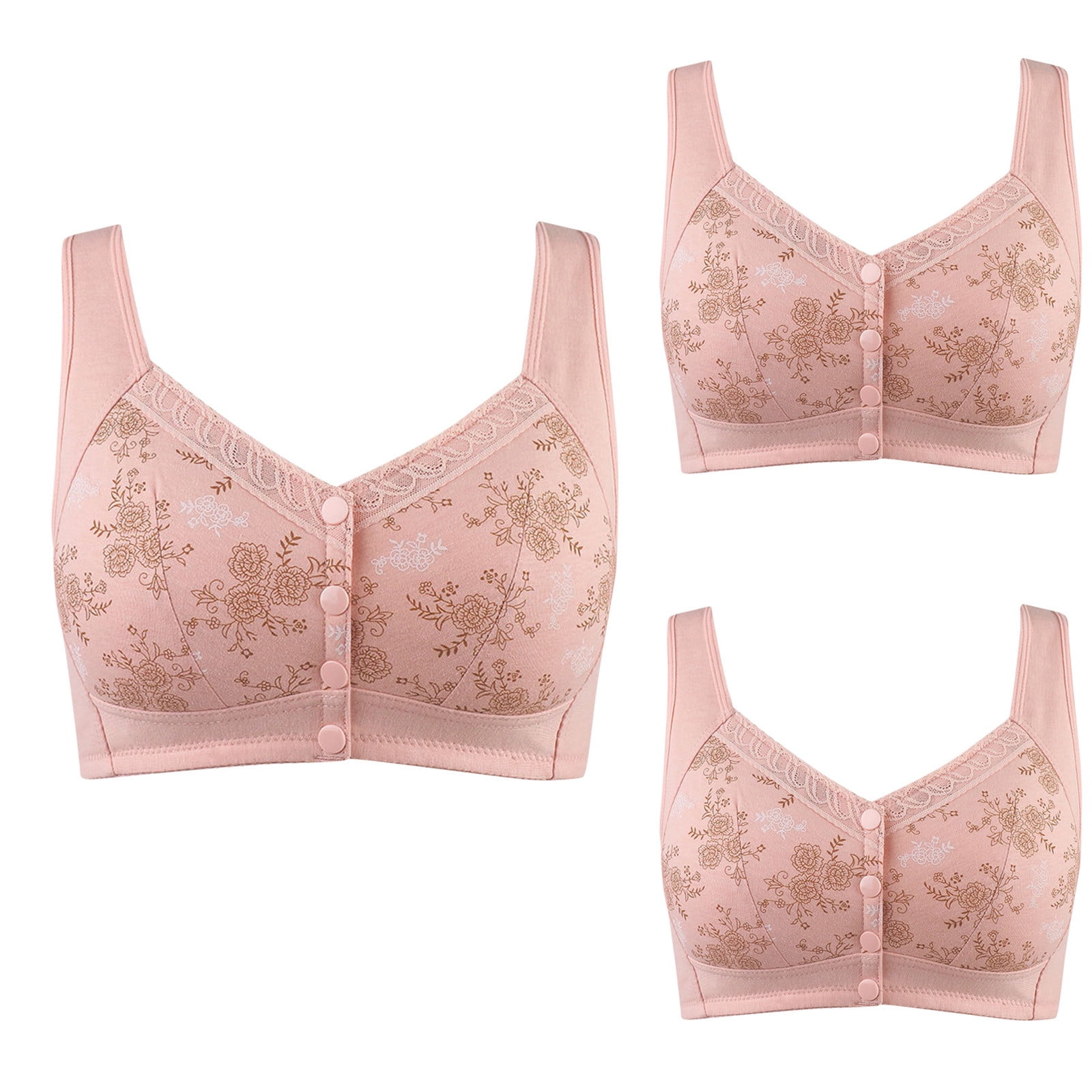 JGGSPWM 3 Pieces Pack Snap Front Bra Older Women, Women's Front Button
