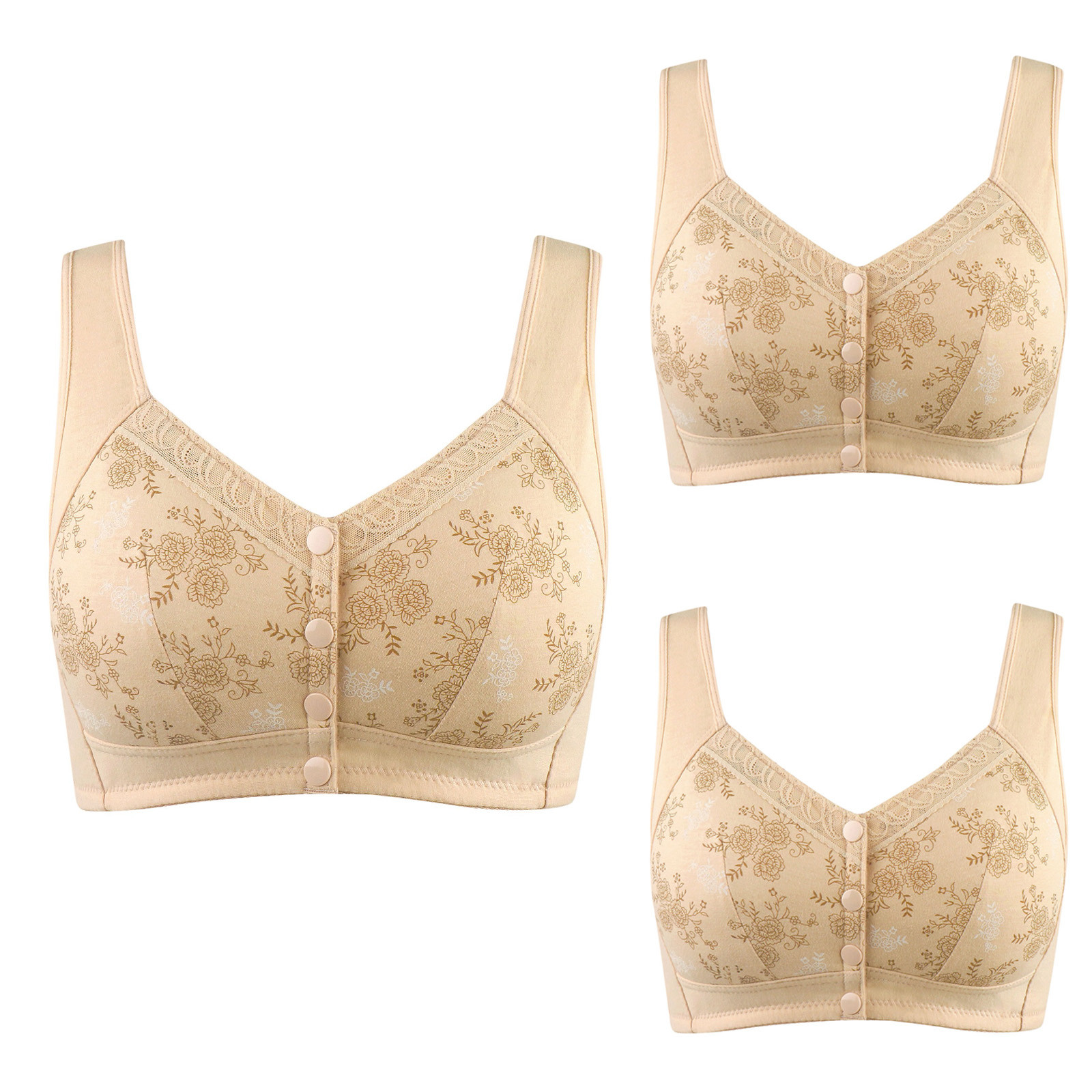 JGGSPWM 3 Pieces Pack Snap Front Bra Older Women, Women's Front Button