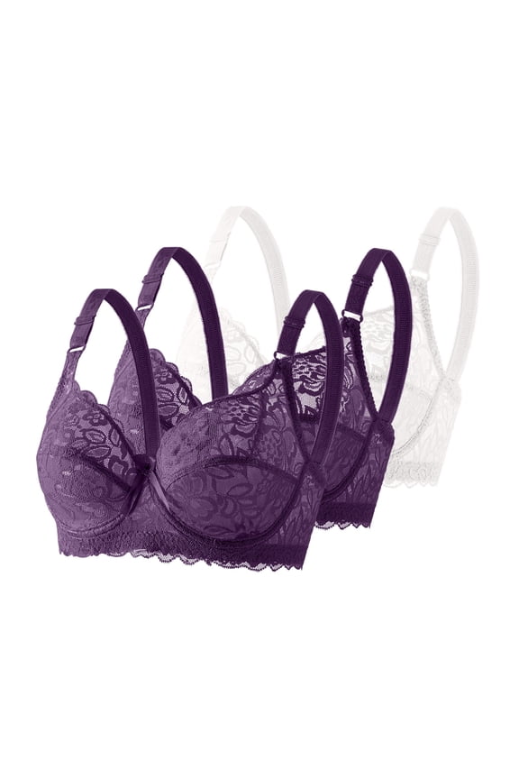 3PC Lingerie for Women Lace Underwire Bra Sheer See Through Bras Unpadded Ultra Thin Clear Underwear Women's Bras White 44