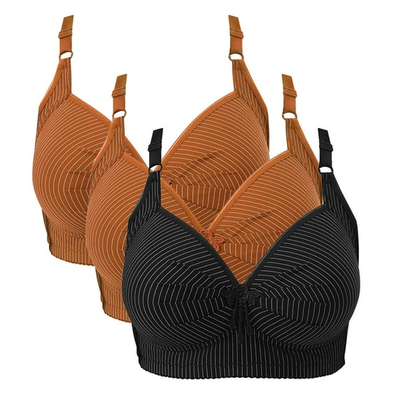 JGGSPWM 3PCS Woman's Fashion Pleated Gathered Together Breathable Comfort Large Size Daily Bra Underwear No Rims Multicolor XXXL