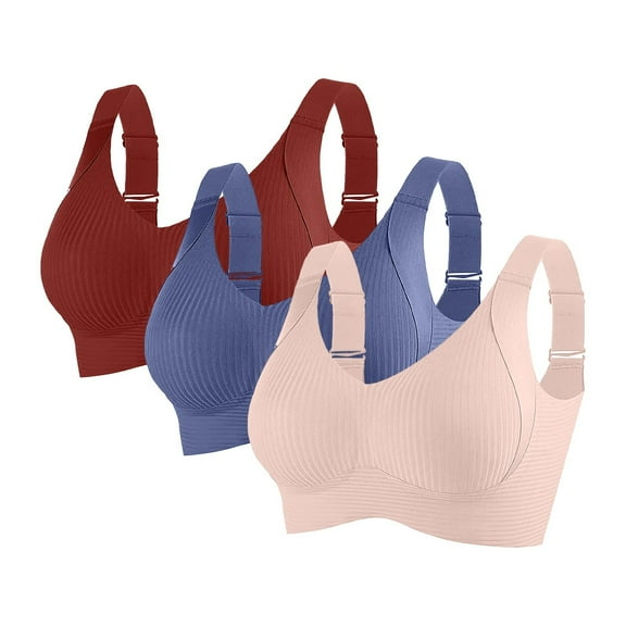 JGGSPWM 3pcs Women's Sports Non-Ring Bra Underwear Full Coverage Lightweight Comfort Breathable Everyday Underwear Bras Pink XXXL
