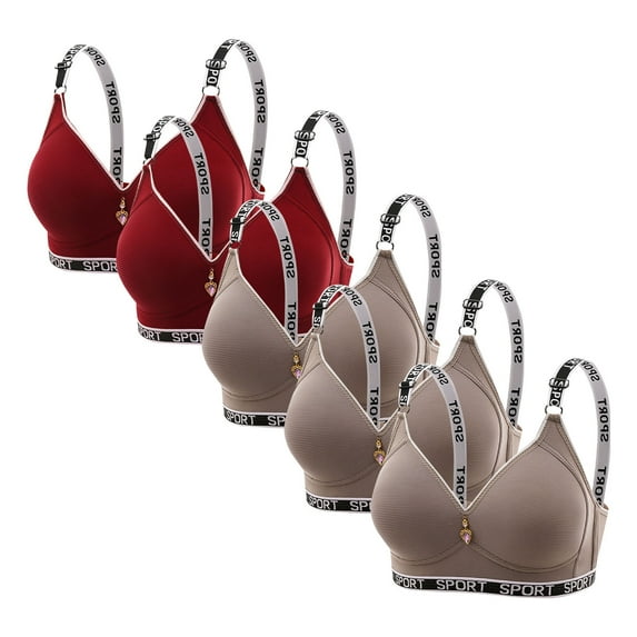 JGGSPWM 5 Pack Wireless Bras for Women No Underwire Full Coverage Supportive T-Shirt Bras Push-up Bra Breathable Comfort Cotton Bra Red XXL