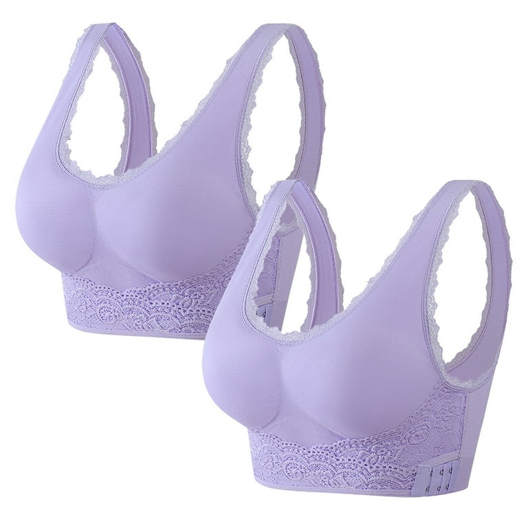 JGGSPWM Bra Comfy Corset Bra Front Cross Support Side Buckle Lace Bras Slim  and Shape Bra Purple XXXXL