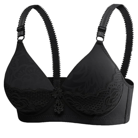 JGGSPWM Bra for Womens Wireless Soft Breathable Comfort Solid Color Back Buckle Bras Light Padded Lingerie Black 36