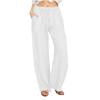 thumbnail image 1 of JGGSPWM Breathable Cotton-Linen Elastic Waist Wide Leg Pants for Women Casual Drawstring Trousers with Pockets White XL, 1 of 5