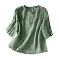 thumbnail image 1 of JGGSPWM Button Linen Embroidery Blouse for Women Summer Flowy Boho Crew Neck Vacation Tee Beach Tops Army Green 2XL, 1 of 3