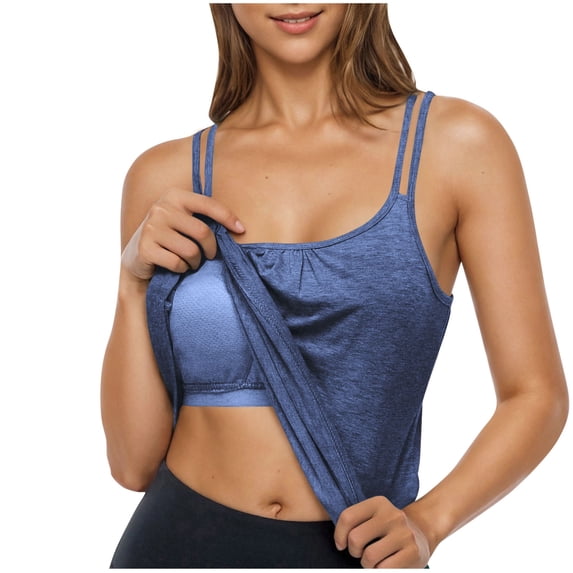 JGGSPWM Camisole Undershirt Tops with Built in Bras Athletic Tank Tops for Women Bottom Underwear Fitness Workout Running Tops Blue M