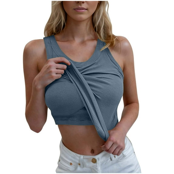 JGGSPWM Camisole Undershirt Tops with Built in Bras Athletic Tank Tops for Women Bottom Underwear Fitness Workout Running Tops Blue M