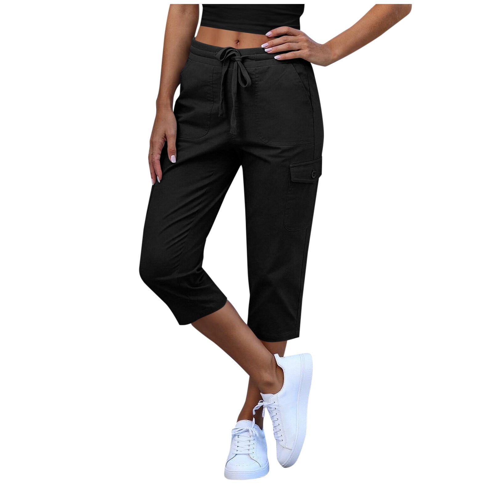 JGGSPWM Capri Pants for Women Cargo Elastic Waist Pull On