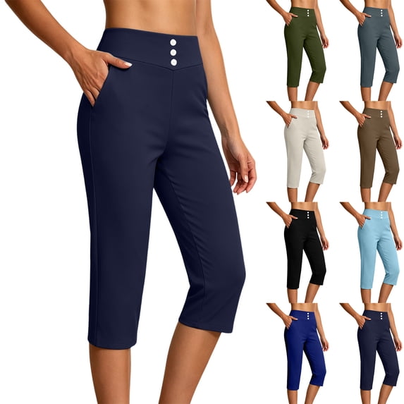 JGGSPWM Capri Pants for Women High Waisted Straight Leg Tight Stretch Lightweight Trousers Casual Work Golf Capris with Pockets Gray XXL