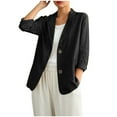 thumbnail image 1 of JGGSPWM Cotton Linen Blazer for Womens Solid Color Long Sleeve Loose Casual Blazer Jackets Black XXL, 1 of 7