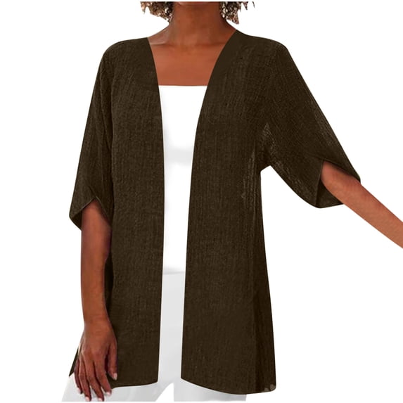 JGGSPWM Cotton Linen Cardigans for Women Loose Casual Long Sleeved Open Front Breathable Cardigans Brown XXL