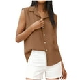 thumbnail image 1 of JGGSPWM Cotton Linen Shirts for Women Sleeveless Collared Tops Solid Color Button Up Blouses Work Shirts Casual Summer Tshirt Brown L, 1 of 7