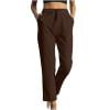 JGGSPWM Cotton-Linen Vacation Elastic Waist Straight Leg Pants for Women Casual Drawstring Trousers with Pockets Brown 2XL