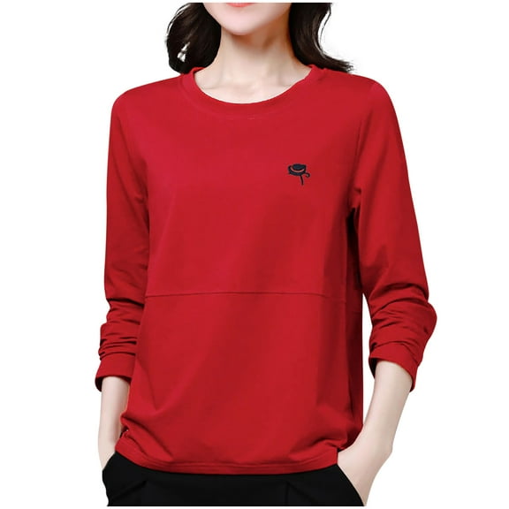 JGGSPWM Cotton Long Sleeve Tee Shirts for Women Slim Fit Tshirts Soft Comfortable Basic Tops Tight Crewneck Layering Undershirts Red L