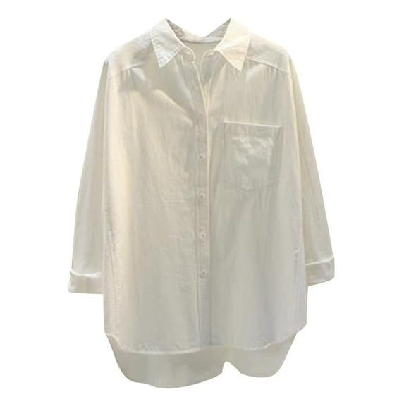 JGGSPWM Cotton Shirts for Women with Pockets Long Sleeve Button Down Oversized Tshirts Ladies Work Tops Clothes White 3XL