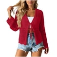 thumbnail image 1 of JGGSPWM Crochet Cardigan for Womens Long Sleeve V Neck Tie Front Knit Shrug Summer Beach Vacation Hollow Out Cover Up Red L, 1 of 5