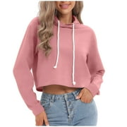 JGGSPWM Crop Sweatshirts for Women Basic Solid Pullover Long Sleeve Crewneck Hoodie Sweaters Fall Fashion Essential Hoody Tops Pink M