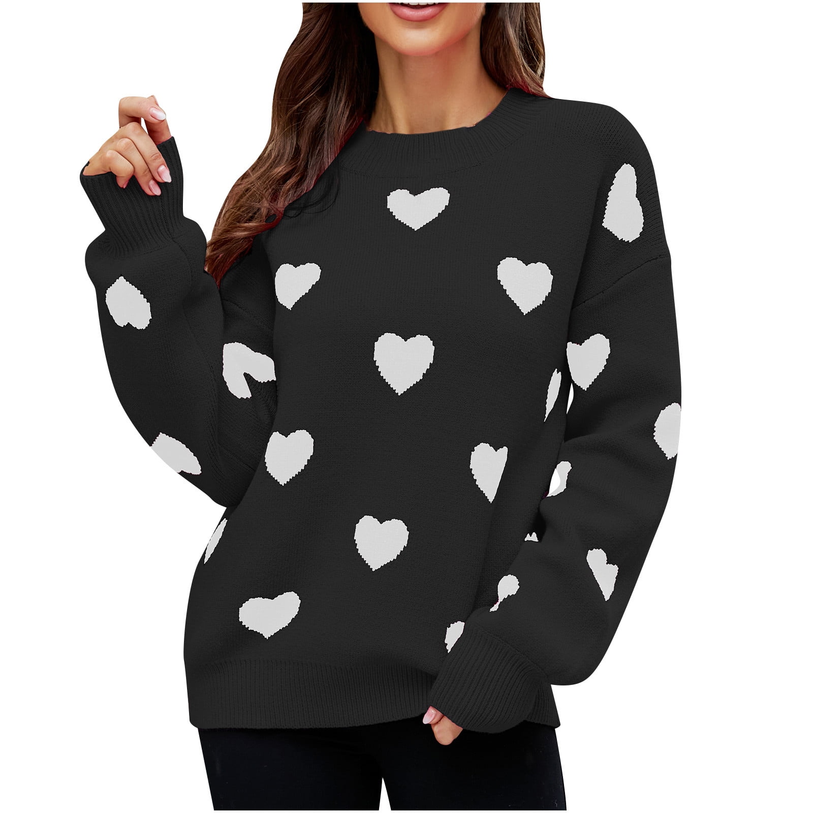 JGGSPWM Cute Heart Print Sweaters for Womens Valentines Day Tops Casual