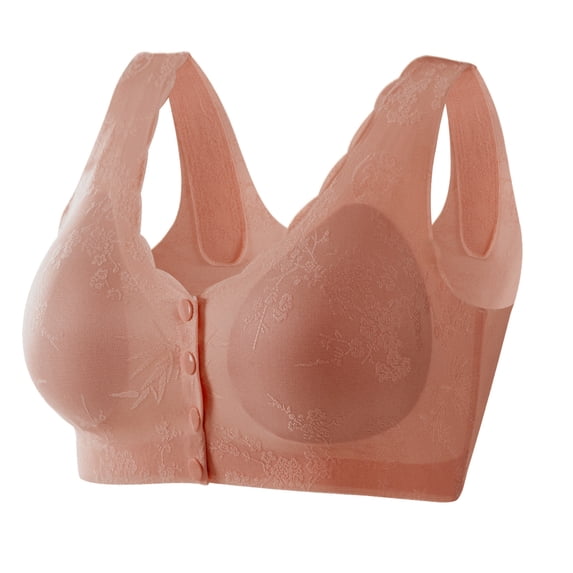 JGGSPWM Daisy Bras for Older Women No Underwire Front Closure Push Up Bra Soft Floral Print Everyday Sleep Bralettes Pink M