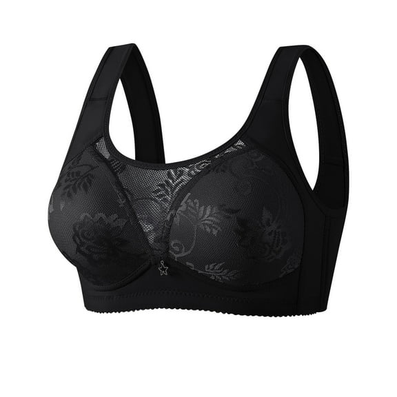 JGGSPWM Daisy Lace Bras for Women Lifting Soft Support No Underwire Comfort Senior Wireless Full Coverage Bra Black 40