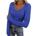 thumbnail image 1 of JGGSPWM Deep V Neck Long Sleeve Shirts for Women Ribbed Knit Going Out Tops Fitted Casual Basic Tee Fashion Spring Fall Clothes Blue L, 1 of 9