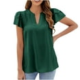 thumbnail image 1 of JGGSPWM Dressy Casual V Neck Tops for Women Ruffle Short Sleeve Plain Business Work Blouses Green S, 1 of 8