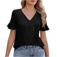 thumbnail image 1 of JGGSPWM Dressy Casual V Neck Tops for Women Ruffle Short Sleeve Textured Summer Blouses Going Out Fashion Black S, 1 of 8