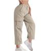 JGGSPWM Elastic Waist Cargo Pants for Women Casual Straight Leg Trousers with Pockets Khaki L
