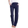 thumbnail image 1 of JGGSPWM Elastic Waist Straight Leg Pants for Women Summer Cotton-Linen Casual Drawstring Trousers with Pockets Navy L, 1 of 7