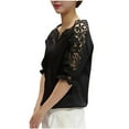 thumbnail image 1 of JGGSPWM Elegant Women's Lace Trimmed Cotton Blouse 3/4 Sleeves V Neck Casual Hollow Patchwork Short Sleeved Top Black 2XL, 1 of 3