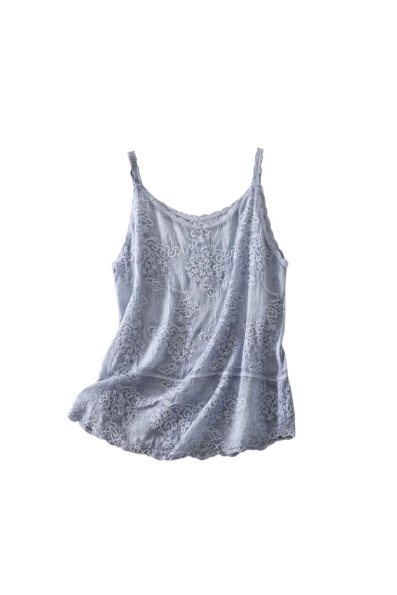 Embroidered Boho Tops for Women Floral Gauze Sleeveless Cotton Linen Vest Fashion Summer Dressy Casual Blouses Purple XL