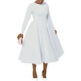 thumbnail image 1 of JGGSPWM Fall Dresses for Women Plus Size Solid Color Casual Long Sleeves Round Neck Elegant Swing A Line Maxi Dresses White XXXL, 1 of 7
