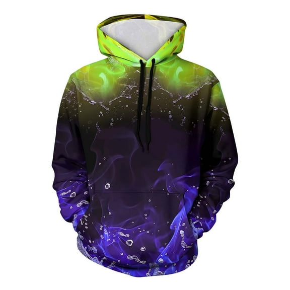 JGGSPWM Fall Winter Men and Women Hooded Sweater Flame Printing Pullover Blouse Lightweight Hoodies Sweatshirt with Pocket Purple L