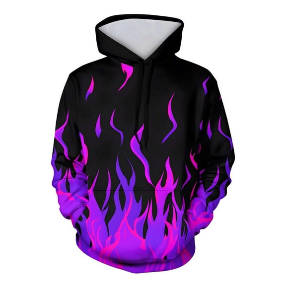 JGGSPWM Fall Winter Men and Women Hooded Sweater Flame Printing Pullover Blouse Lightweight Hoodies Sweatshirt with Pocket Purple S