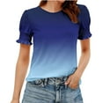 thumbnail image 1 of JGGSPWM Fashion Printed Blouses for Women Puff Sleeve Round Neck T Shirts with Smocked Cuff Short Sleeve Womens Tops Blue XXL, 1 of 6