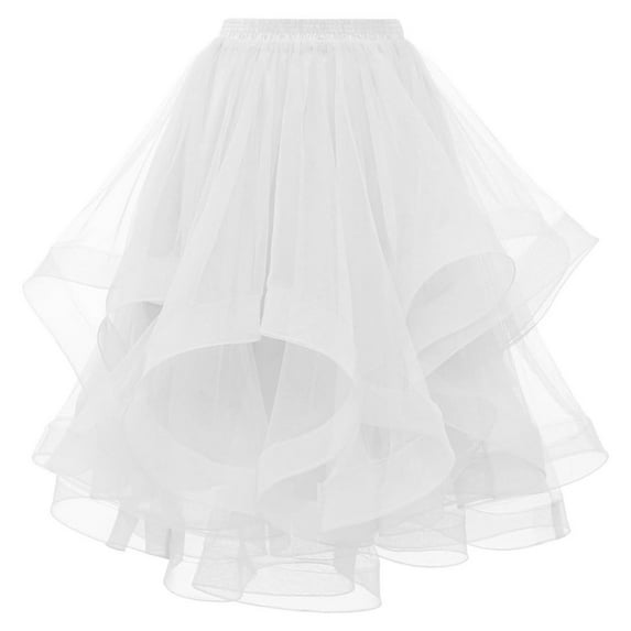 JGGSPWM Fashion Tulle Skirts for Women A Line Elastic Waist Tiered Layered Puffy Midi Long Party Tutu Skirt White L