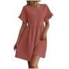 thumbnail image 1 of JGGSPWM Fashion Women Summer Casual Short Sleeve Round Neck Solid Mini Dress with Ruffled Hem Shift Dress Red L, 1 of 7