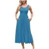 JGGSPWM Fashion Women Summer Casual Sleeveless Round Neck Tiered Hem Maxi Dress with Side Pockets Mid Calf Dress Sky Blue S