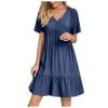 JGGSPWM Fashion Women Summer Casual V Neck Short Sleeve Mini Dress with Textured Fabric Tiered Midi Dress Navy 2XL