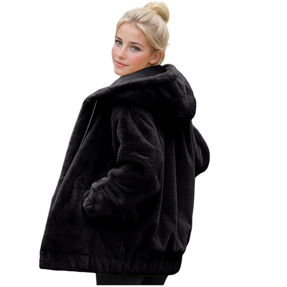 JGGSPWM Fleece Jacket Women Plus Size Sherpa Fuzzy Winter Coats Warm Zip Up Hooded Sweatshirt Jackets Fashion Coat with Pockets Black XXXXL