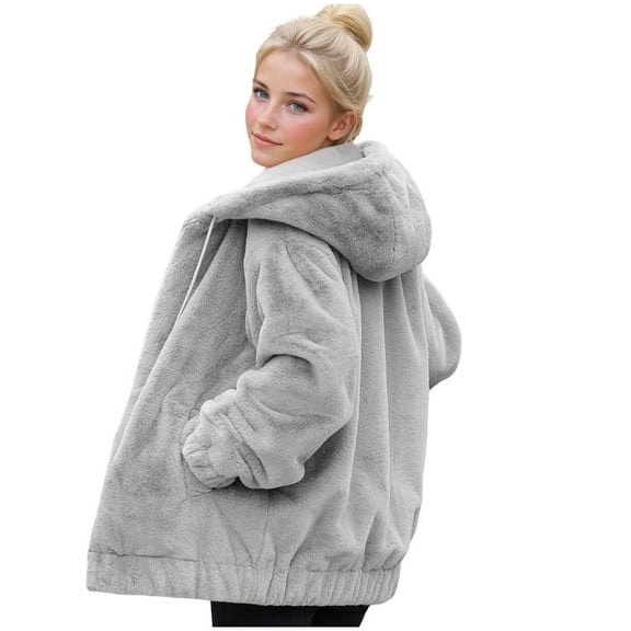 JGGSPWM Fleece Jacket Women Plus Size Sherpa Fuzzy Winter Coats Warm Zip Up Hooded Sweatshirt Jackets Fashion Coat with Pockets Gray M