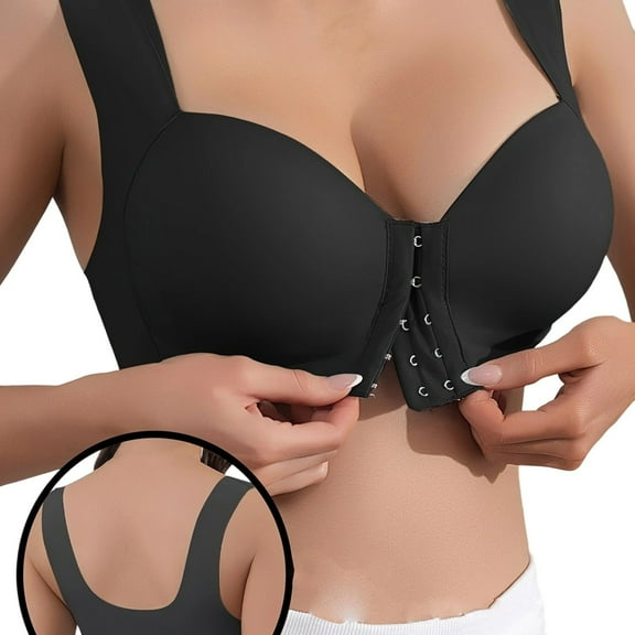 JGGSPWM Front Button Bra Solid Color Soft Breathable Comfortable Wide Straps One Piece Women's Underwear Sports Bra Black XL