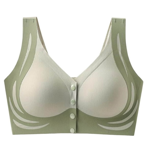 JGGSPWM Front Closure Bra for Women Plus Size Seamless No Underwire Soft Full Coverage Bralette Push Up Comfort Color Block Bra Green XL