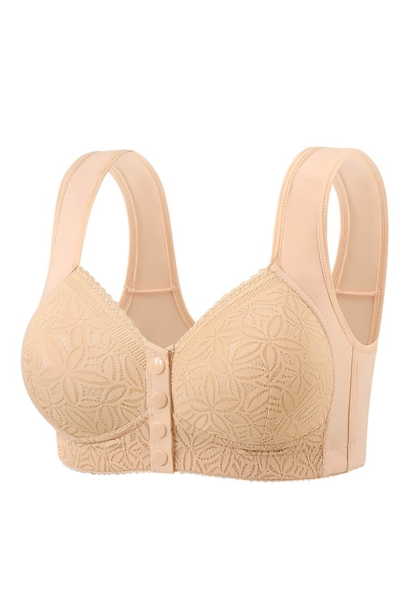 Full Coverage Bras for Women Lace Floral Front Closure Breathable Bras Plus Size No Underwire Push Up Bra for Seniors Beige 48