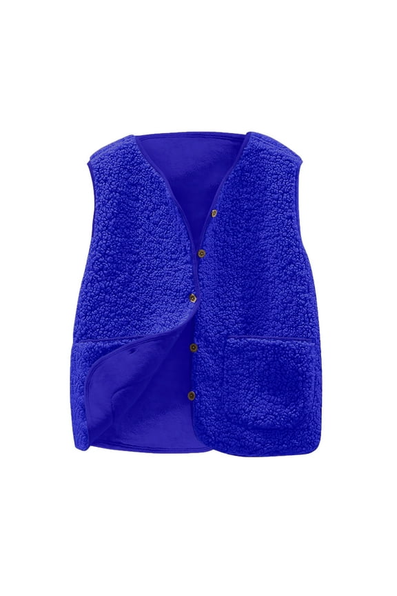 Fuzzy Fleece Vest Sherpa Jacket Sleeveless Button Fall Warm Outerwear with Pockets Fleece Zipper Jacket Blue S