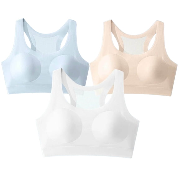 JGGSPWM Girls Soft Training Bras Seamless Student Sports Bras Underwear Longline Crop No Pads, Chest Double Lined Beige 13-15Years