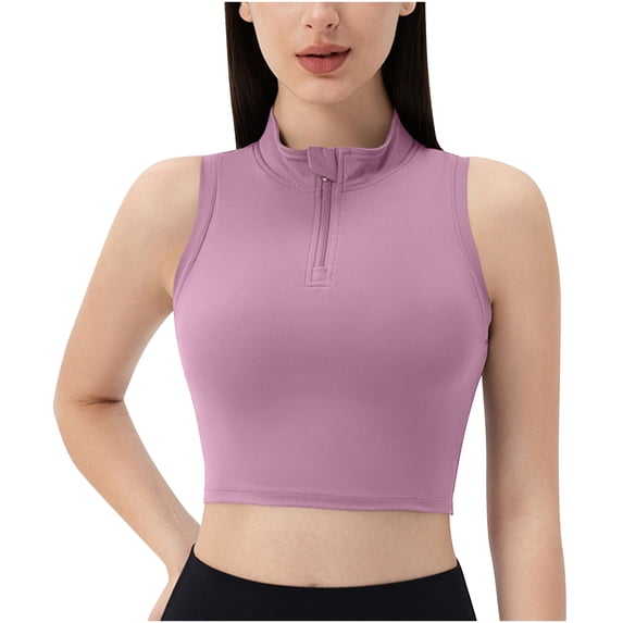 JGGSPWM Half Zipper Workout Tank Tops for Women with Built in Bra, Racerback Workout Tops Sleeveless Crop Tops Gym Yoga Tops Purple L