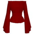 thumbnail image 1 of JGGSPWM Halloween Womens Renaissance Gothic Blouse Bell Sleeves Ruffle Off Shoulder Boho Corset Top Red S, 1 of 2