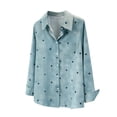 thumbnail image 1 of JGGSPWM Heart Print Button Down Shirts for Women Fashion Spring Loose Lapel Collar Long Sleeve Versatile Business Casual Tops Blue L, 1 of 4